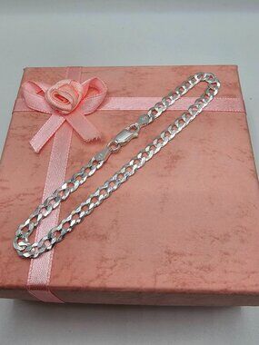 Sterling Silver 925 High Polished Super Flat Curb Bracelet 4.7mm 8 inches